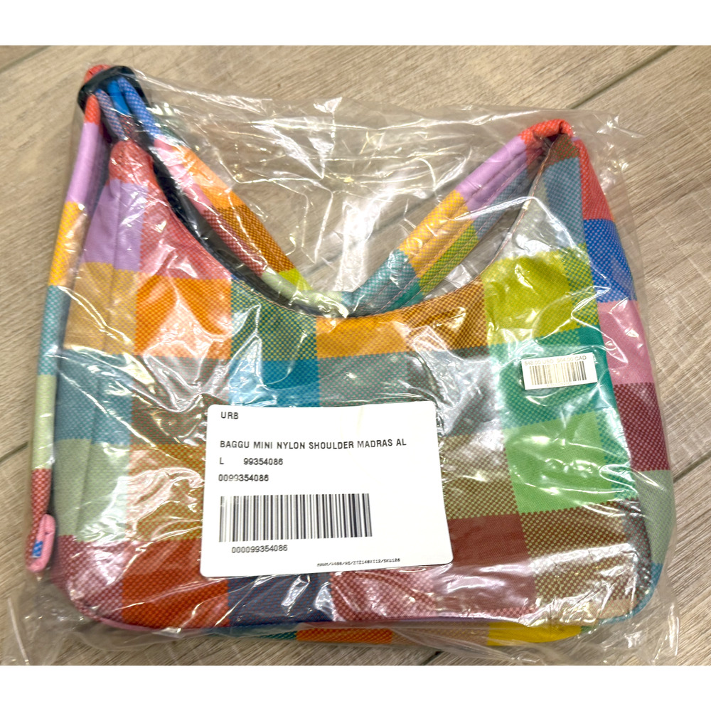 NEW BAGGU UO URBAN OUTFITTERS MADRAS PLAID MINI NYLON SHOULDER BAG